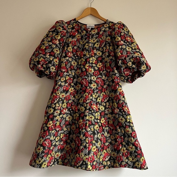 Ganni 3D Jacquard Dress in Meadow Black EU 36/US 4 - Picture 8 of 16